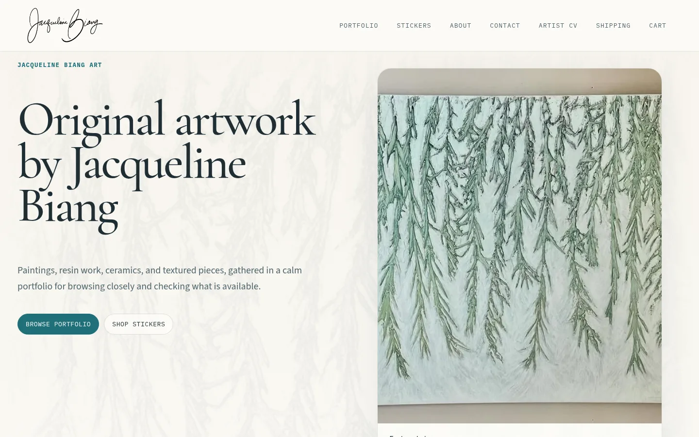 Jacqueline Biang art portfolio homepage
